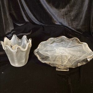 Murano glassware,open Oblong/shell bowl with a tulip smaller dish which matches.
